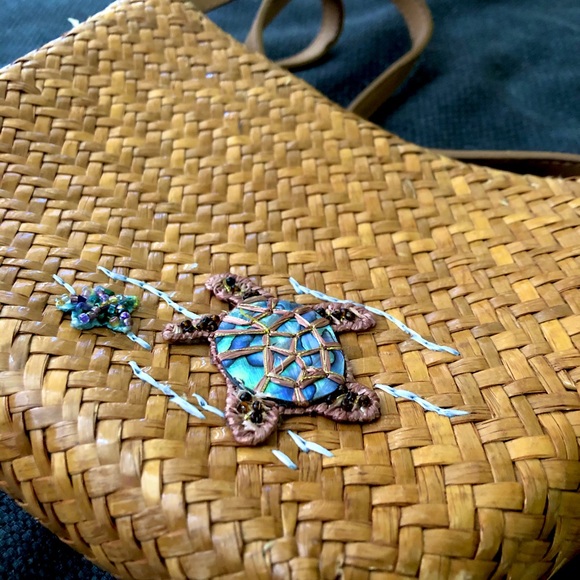 Handbags - Woven Purse with Turtle Embroidery